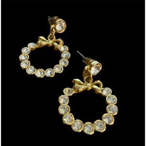 Gold Plated Rhinestone Wreath Dangle Drop Post Earrings